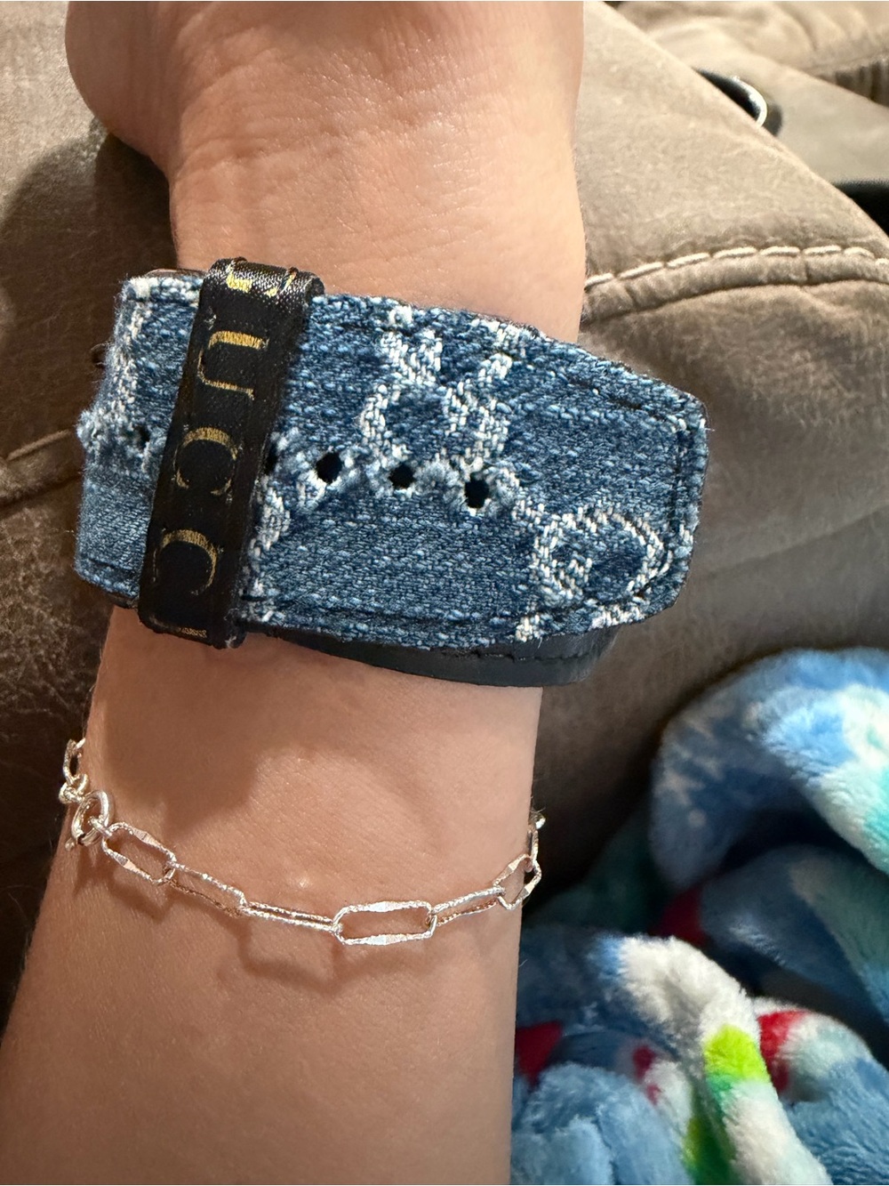 Gucci Blue Denim and Black Leather Watch Strap Adapter - Picture 6 of 6